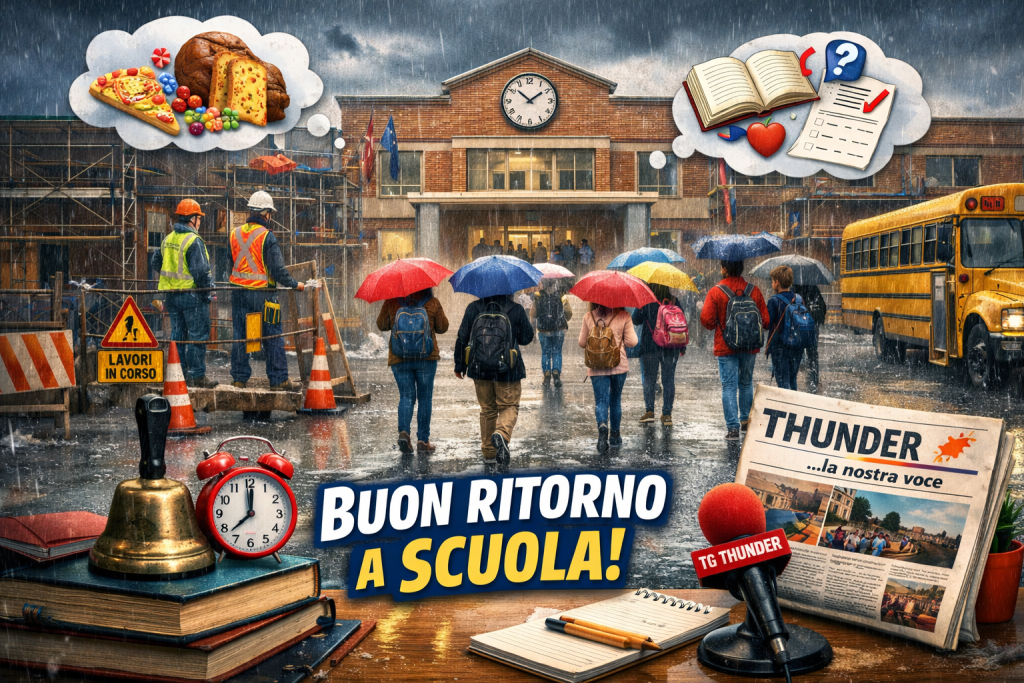 Ritorno a scuola sotto la pioggia
